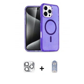 ieg™ iPhone 16 Pro Max Kılıf Nova Asil Prime - Siyah Joko Magic 5D Cam + Gümüş Pers Alüminyum Kamera Lens