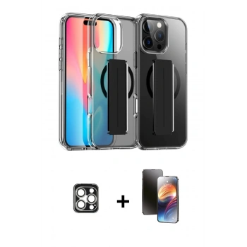 ieg™ iPhone 16 Pro Max Kılıf Nova Işık Koleksiyonu - Siyah 3D Antistatik Mat Seramik Nano Ekran Koruyucu + Gümüş PVD Metal Kamera Lens