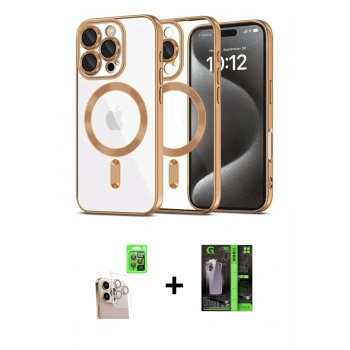 ieg™ iPhone 16 Pro Max Kılıf Nova Işık Özel Seri - Şeffaf 360 Full Body Arka Koruyucu + Natural Grey Raze Metal Kamera Lens