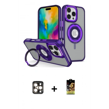 ieg™ iPhone 16 Pro Max Kılıf Nova Minimal Serisi - Siyah Buffer Cam Ekran Koruyucu + Gold PVD Metal Kamera Lens