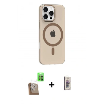 ieg™ iPhone 16 Pro Max Kılıf Pusula Form Özel Seri - Siyah Bilvis 3D Cam Ekran Koruyucu + Çöl Titanyum Raze Metal Kamera Lens