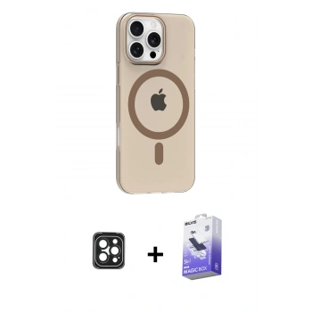 ieg™ iPhone 16 Pro Max Kılıf Pusula Form Özel Seri - Siyah Bilvis 5in1 5D Magic Hayalet Cam Ekran Koruyucu + Siyah PVD Metal Kamera Lens