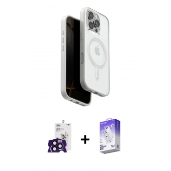 ieg™ iPhone 16 Pro Max Kılıf Pusula Form Serisi - Siyah Bilvis 5in1 3D Magic Cam Ekran Koruyucu + Siyah Bilvis Titan Kamera Lens