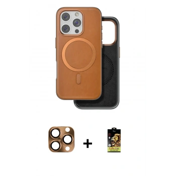 ieg™ iPhone 16 Pro Max Kılıf Pusula Işık Koleksiyonu - Siyah Buffer Cam Ekran Koruyucu + Çöl Titanyum Pers Alüminyum Kamera Lens
