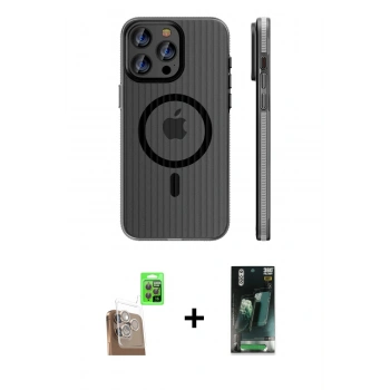 ieg™ iPhone 16 Pro Max Kılıf Pusula Minimal Koleksiyonu - Siyah 360 Mat Full Body Arka Koruyucu + Çöl Titanyum Raze Metal Kamera Lens