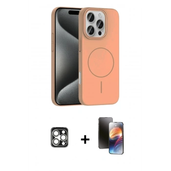 ieg™ iPhone 16 Pro Max Kılıf Siluet Doku Özel Seri - Siyah 3D Antistatik Mat Seramik Nano Ekran Koruyucu + Gümüş PVD Metal Kamera Lens