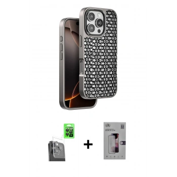 ieg™ iPhone 16 Pro Max Kılıf Siluet Form Serisi - Siyah Bilvis 3D Mat Cam Ekran Koruyucu + Siyah Raze Metal Kamera Lens