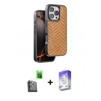 ieg™ iPhone 16 Pro Max Kılıf Vadi Özel Seri - Siyah Bilvis 5in1 3D Magic Cam Ekran Koruyucu + Siyah Raze Metal Kamera Lens