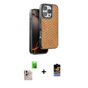 ieg™ iPhone 16 Pro Max Kılıf Vadi Özel Seri - Siyah Buffer Hayalet Cam Ekran Koruyucu + Natural Grey Raze Metal Kamera Lens