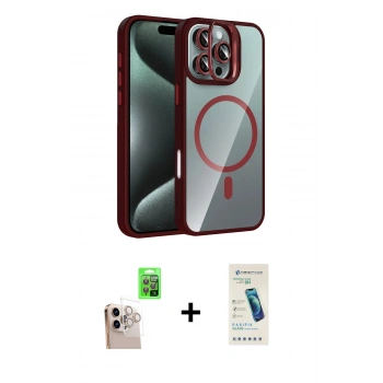 ieg™ iPhone 16 Pro Max Kılıf Yadigar Asil Koleksiyonu - Şeffaf Pasifik Cam Ekran Koruyucu + Natural Grey Raze Metal Kamera Lens