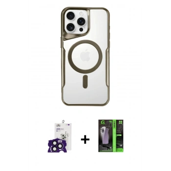 ieg™ iPhone 16 Pro Max Kılıf Yadigar Klasik Özel Seri - Şeffaf 360 Full Body Arka Koruyucu + Siyah Bilvis Titan Kamera Lens