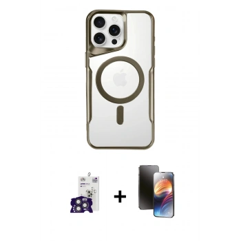 ieg™ iPhone 16 Pro Max Kılıf Yadigar Klasik Özel Seri - Siyah 3D Antistatik Mat Seramik Nano Ekran Koruyucu + Titanyum Gri Bilvis Titan Kamera Lens