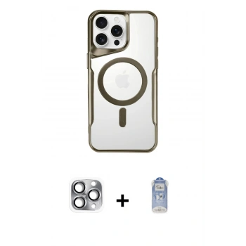 ieg™ iPhone 16 Pro Max Kılıf Yadigar Klasik Özel Seri - Siyah Joko Magic 5D Cam + Gri Pers Alüminyum Kamera Lens