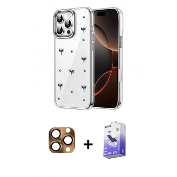 ieg™ iPhone 16 Pro Max Kılıf Yörünge Form - Siyah Bilvis 5in1 5D Magic Hayalet Cam Ekran Koruyucu + Çöl Titanyum Pers Alüminyum Kamera Lens