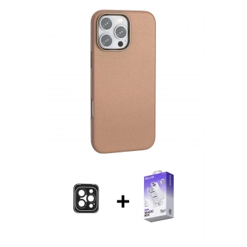 ieg™ iPhone 16 Pro Max Kılıf Zirve Modern Prime - Siyah Bilvis 5in1 3D Magic Cam Ekran Koruyucu + Siyah PVD Metal Kamera Lens