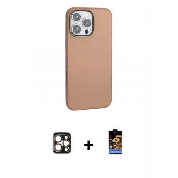 ieg™ iPhone 16 Pro Max Kılıf Zirve Modern Prime - Siyah Buffer Hayalet Cam Ekran Koruyucu + Gold PVD Metal Kamera Lens