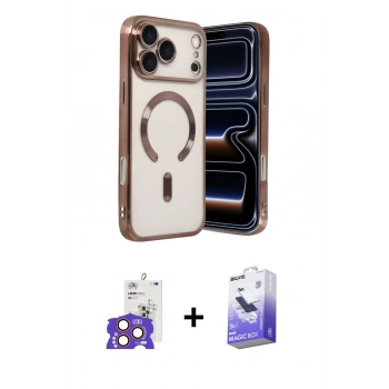 ieg™ iPhone 17 Pro Max Kılıf Nova Işık Özel Seri - Siyah Bilvis 5in1 5D Magic Hayalet Cam Ekran Koruyucu + Turuncu Bilvis Titan Kamera Lens