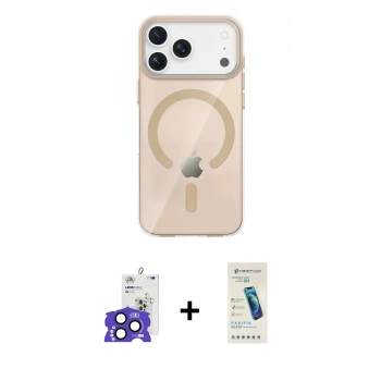 ieg™ iPhone 17 Pro Max Kılıf Pusula Form Özel Seri - Şeffaf Pasifik Cam Ekran Koruyucu + Lacivert Bilvis Titan Kamera Lens