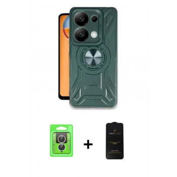ieg™ Redmi Note 13 Pro 4G Kılıf Nova Yansıma Prime - Siyah 6D Antistatik Mat Seramik Hayalet Nano Ekran Koruyucu + Gümüş Raze Metal Kamera Lens