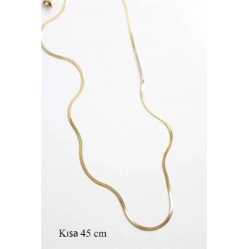 İnce İtalyan Zincir Çelik Kolye (45cm) - Altın