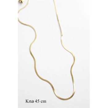 İnce İtalyan Zincir Çelik Kolye (45cm) - Altın