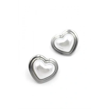 İnci Kalp Küpe - Gümüş