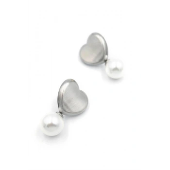 İnci Kalp Küpe - Gümüş