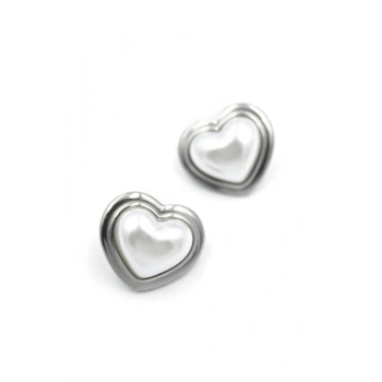 İnci Kalp Küpe - Gümüş