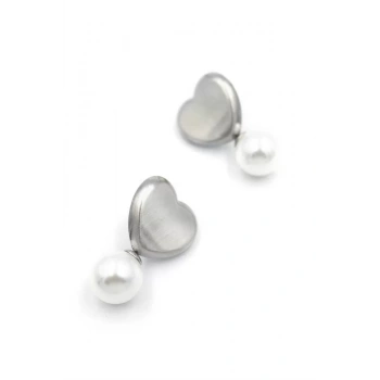 İnci Kalp Küpe - Gümüş