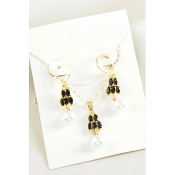İnci Zirkon Taşlı Set Kolye