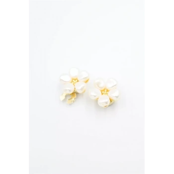 İncili Düğme Broşu - Altın