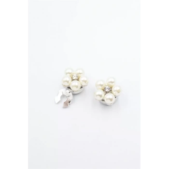 İncili Düğme Broşu - Gümüş