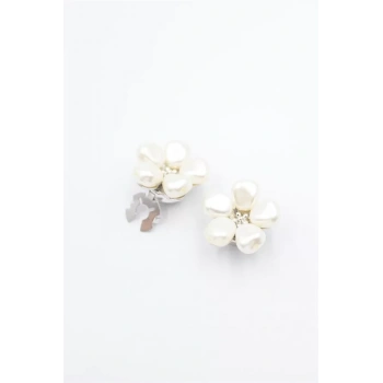 İncili Düğme Broşu - Gümüş