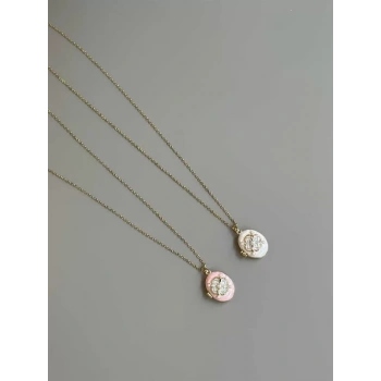 İncili Etnik Desen Kapaklı Kolye - Pembe