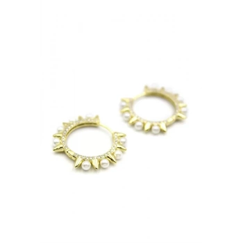 İncili Taşlı Küpe - 14K Altın