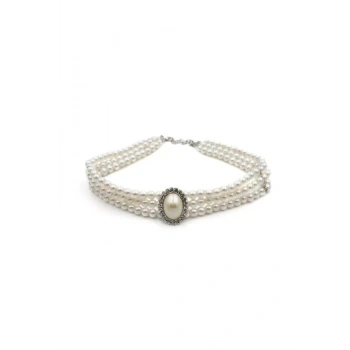 İncili Tasma Kolye - Gümüş