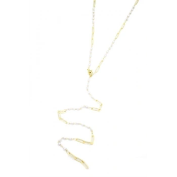 İncili Y Kolye - Altın