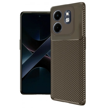 İnfinix Smart 9 Kılıf Auto Focus Karbon Kapak - Kahverengi