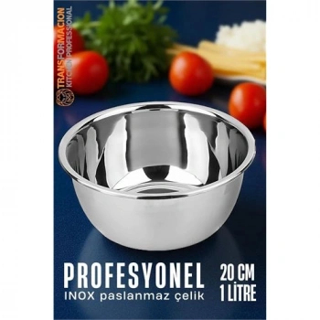 Inox Kase  - 20 Cm 1 Litre Karıştırma Kabı Profesyonel 304 Paslanmaz Çelik 721835