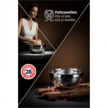 Inox Ölçekli Derin Kase  - 28 Cm 4 Litre Karıştırma Kabı Profesyonel 304 Paslanmaz Çelik 721844