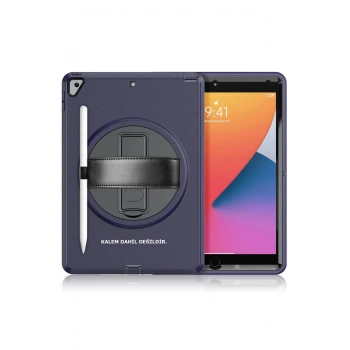 iPad 10.2 (7.nesil) Kılıf Hand Strap Tablet Kılıfı - Lacivert