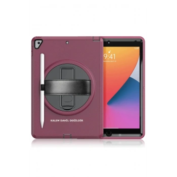 iPad 10.2 (7.nesil) Kılıf Hand Strap Tablet Kılıfı - Mürdüm