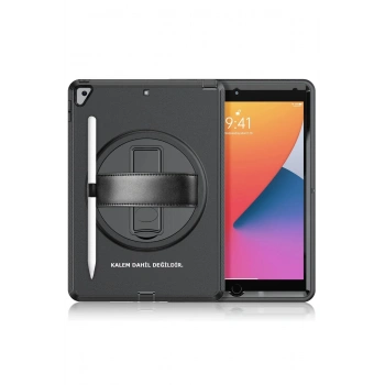 iPad 10.2 (7.nesil) Kılıf Hand Strap Tablet Kılıfı - Siyah