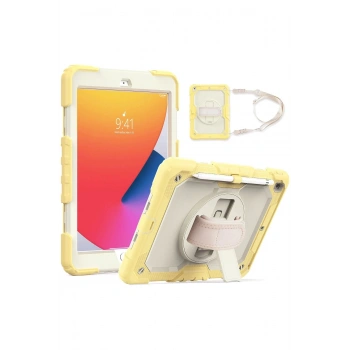 iPad 10.2 (7.nesil) Kılıf Strap New Tablet Kapak - Sarı