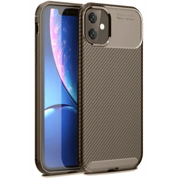 iPhone 11 Kılıf Auto Focus Karbon Kapak - Kahverengi