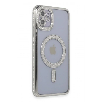 iPhone 11 Kılıf Joke Simli Magneticsafe Kılıf - Gümüş