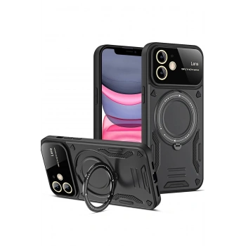 iPhone 11 Kılıf Joy Lens Standlı Kapak - Siyah