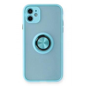 iPhone 11 Kılıf Montreal Yüzüklü Silikon Kapak - Buz Mavi