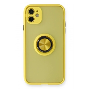 iPhone 11 Kılıf Montreal Yüzüklü Silikon Kapak - Sarı