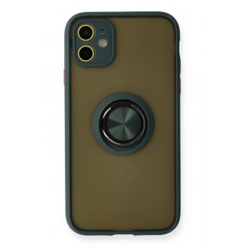 iPhone 11 Kılıf Montreal Yüzüklü Silikon Kapak - Yeşil